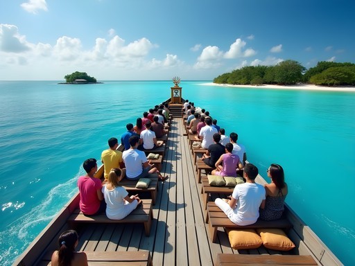 Local wooden ferry boat transporting Maldivians and tourists between islands