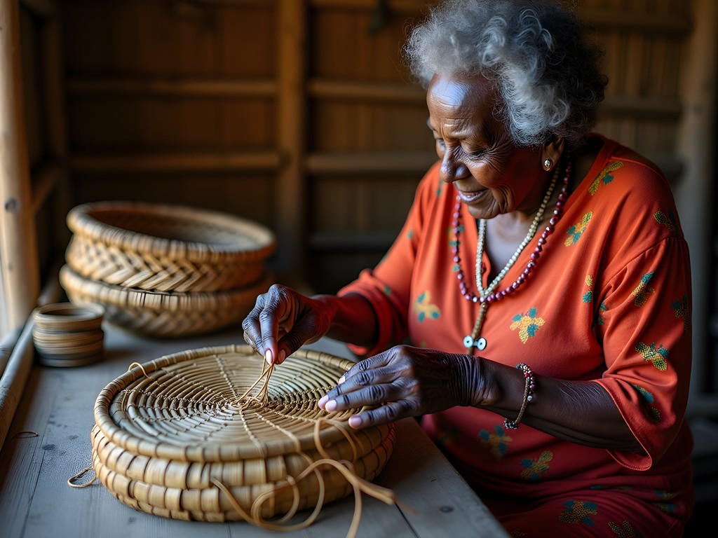 Traditional basket weaving demonstration in rural community near Manzini, Eswatini