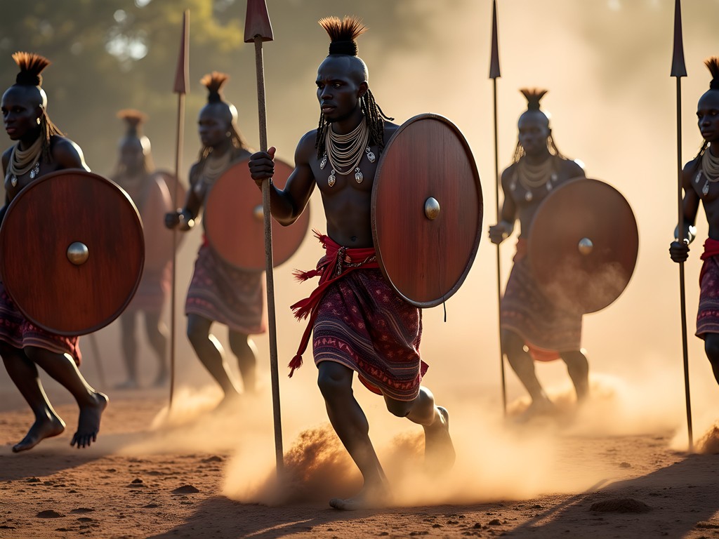 Swazi warriors in traditional attire performing ceremonial dance during Incwala festival
