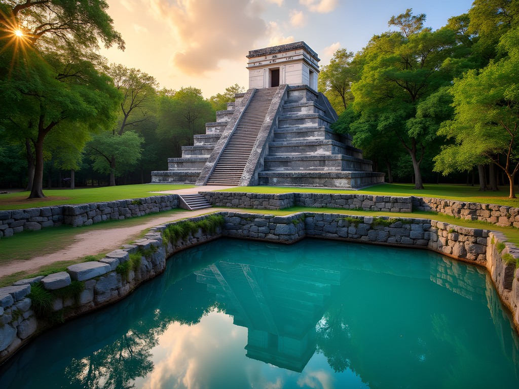Temple of the Seven Dolls and cenote at Dzibilchaltún archaeological site