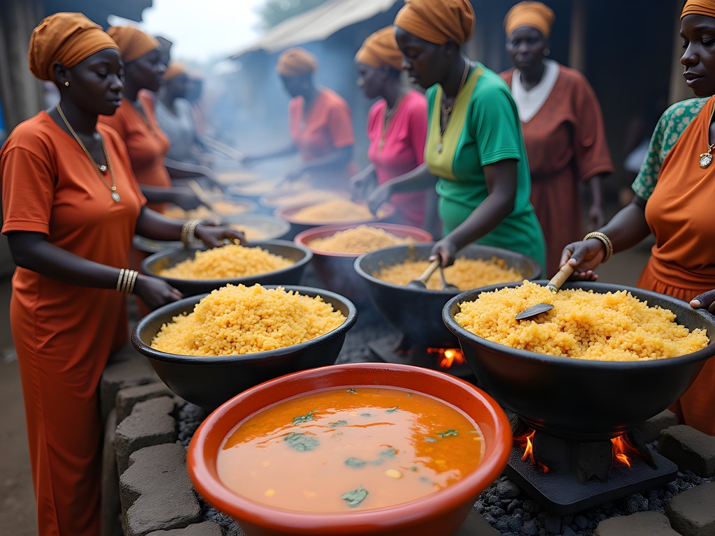 Traditional Malian street food preparation in Mopti market