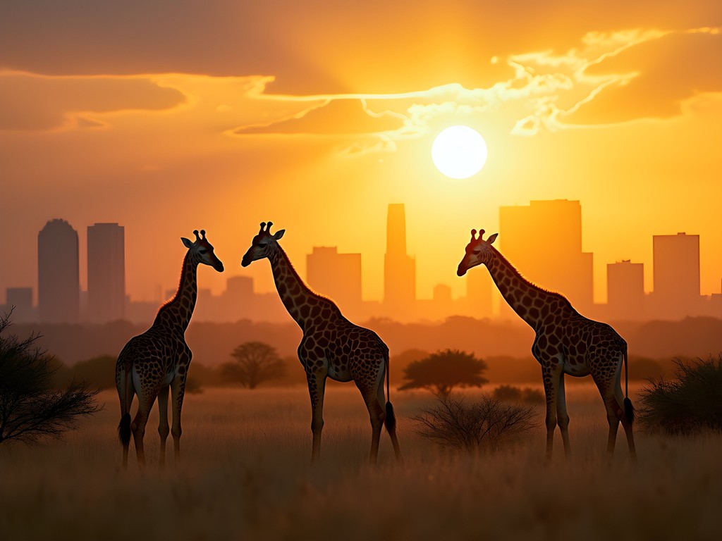 Nairobi skyline with giraffe in foreground showing unique urban-wildlife contrast