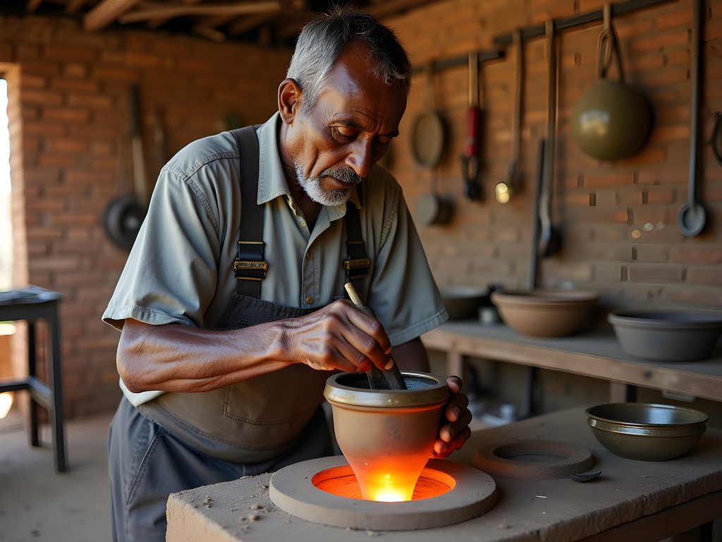 Traditional bronze casting demonstration in Village Artisanal de Ouagadougou