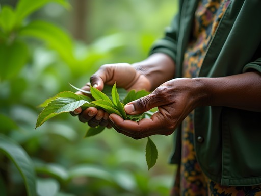 Micronesian traditional healer showing medicinal plants in lush tropical garden
