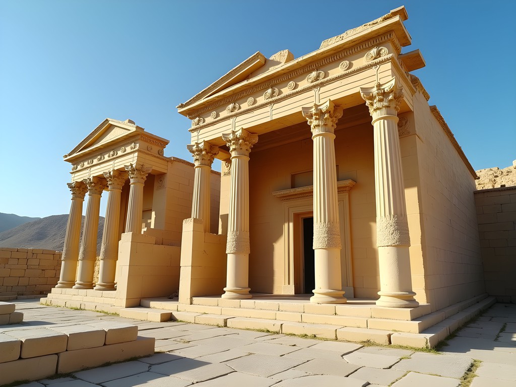 The majestic ruins of the Temple of Bel in Palmyra showing detailed architectural elements