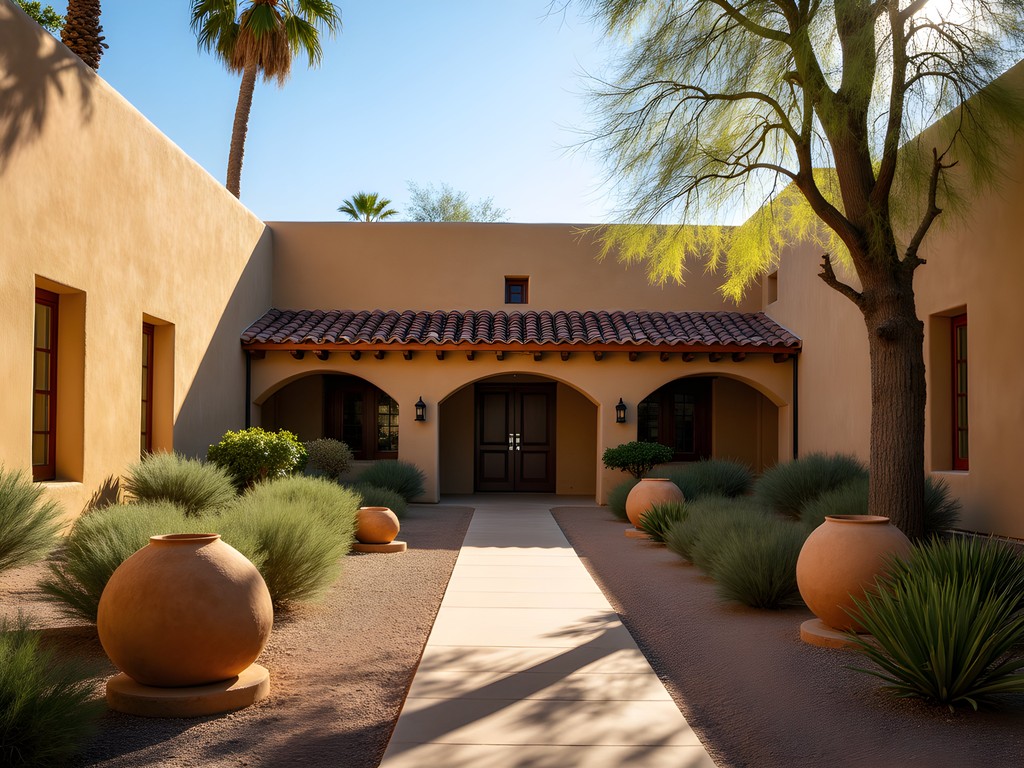 Spanish Colonial-style courtyard at the Heard Museum in Phoenix with native plants and sculpture