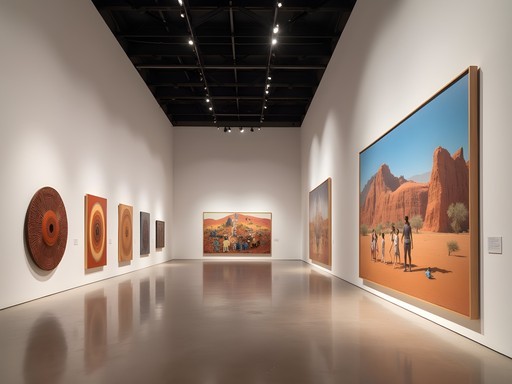 Contemporary art installation in the modern wing of Phoenix Art Museum with dramatic lighting