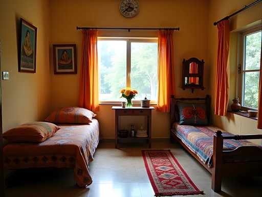 Traditional Pune homestay interior with cultural artifacts and musical instruments