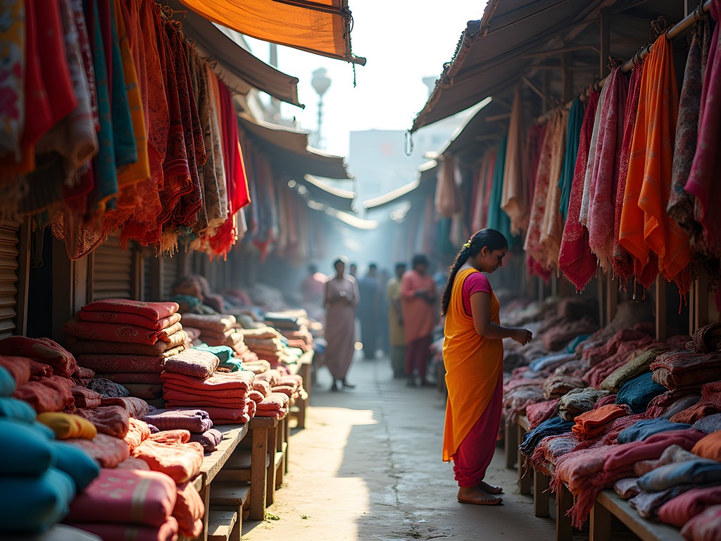 Colorful traditional textiles and dance-inspired fabrics at Tulshi Baug market in Pune