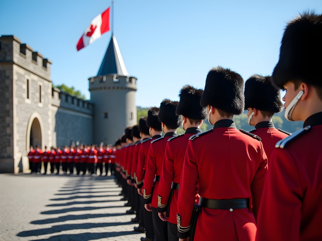 Ceremonial Changing of the Guard at La Citadelle with soldiers in red uniforms against historic fortress backdrop