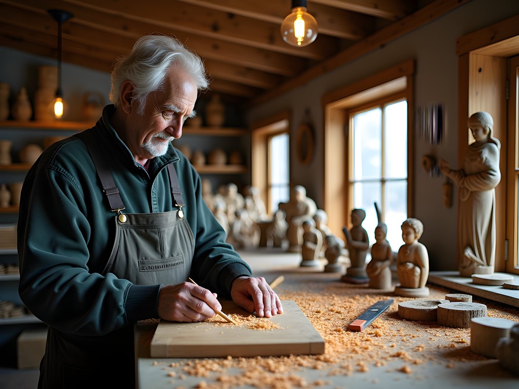 Master woodcarver demonstrating traditional techniques at Atelier Paré near Quebec City