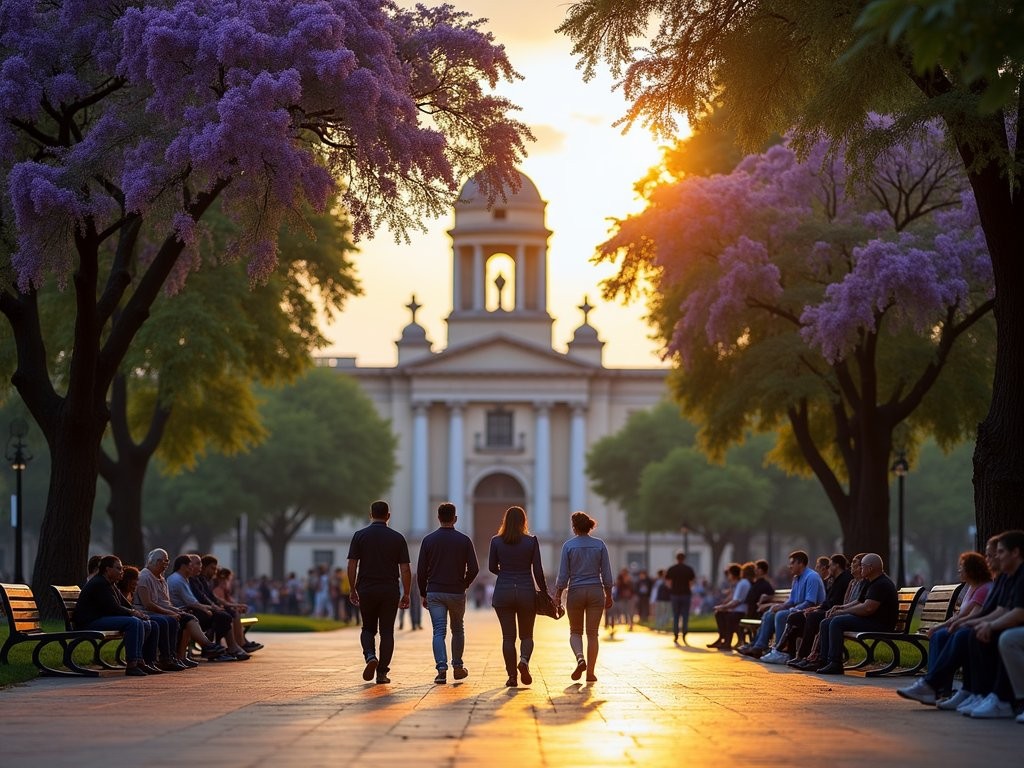Evening paseo at Plaza Independencia in San Miguel de Tucumán
