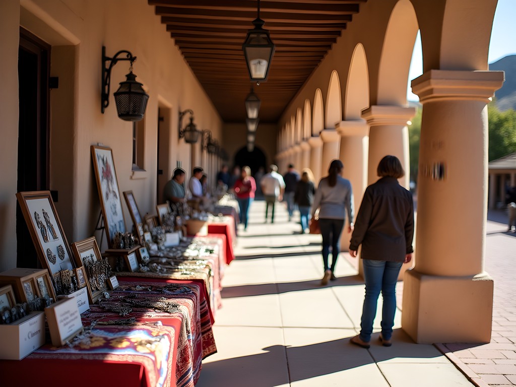 Native American artists selling authentic handcrafted jewelry under the portal at Palace of Governors