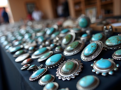 Handcrafted Native American jewelry display at Santa Fe Indian Market
