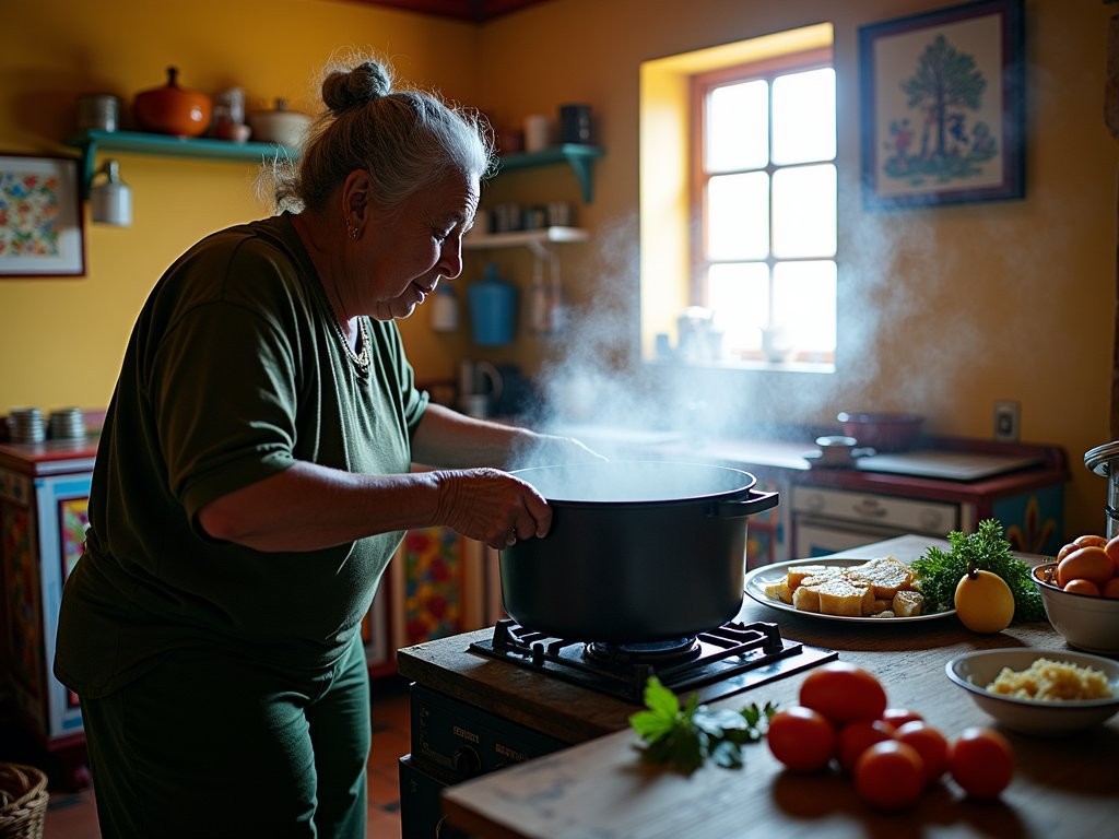 Traditional cachupa stew being prepared in Cape Verdean kitchen