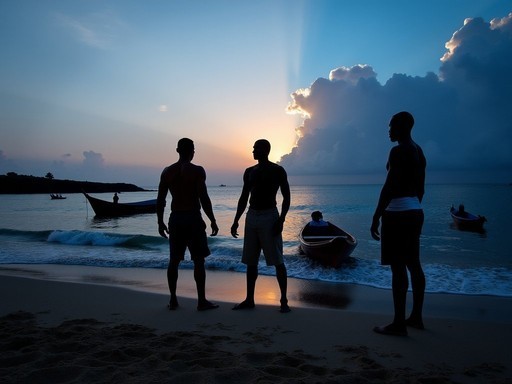 Cape Verdean fishermen performing predawn ritual before heading to sea