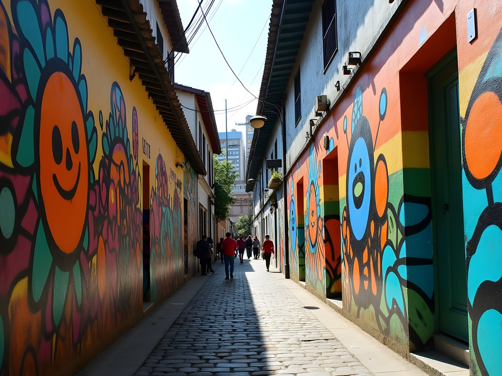 Colorful street art murals in Batman Alley, São Paulo