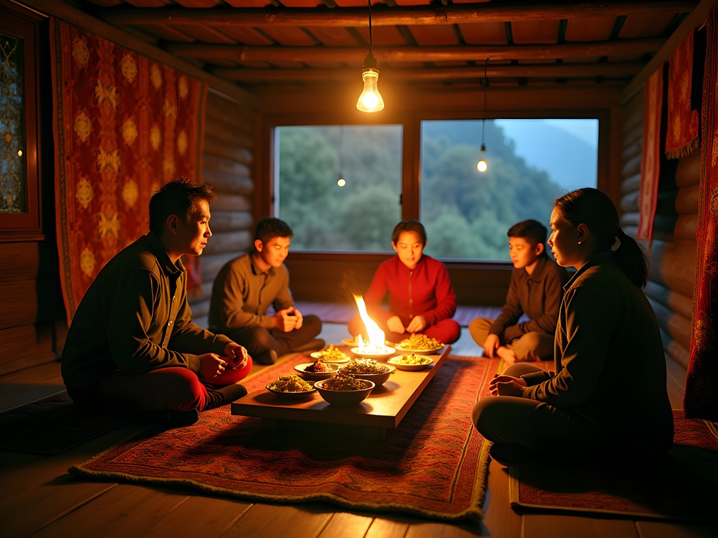 Traditional family dinner with Hmong hosts in wooden home in Sapa