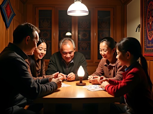 Evening game night with Hmong family in traditional home in Sapa