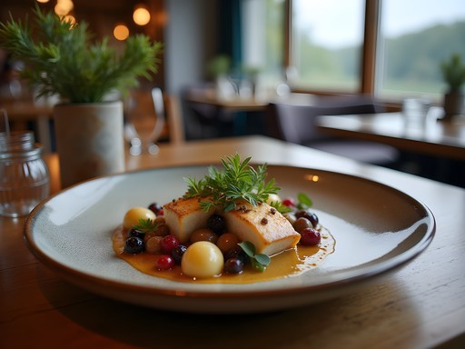 Elegant Finnish gourmet dinner featuring local ingredients in Savonlinna restaurant