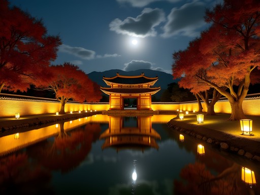 Night tour of Changdeokgung Palace with traditional lanterns in autumn