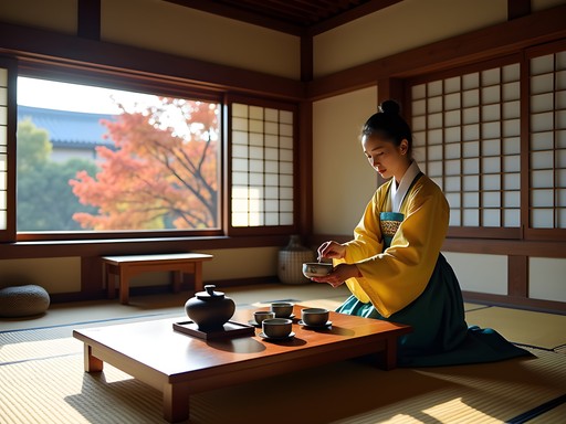 Traditional Korean tea ceremony in a hanok tea house in Bukchon Village