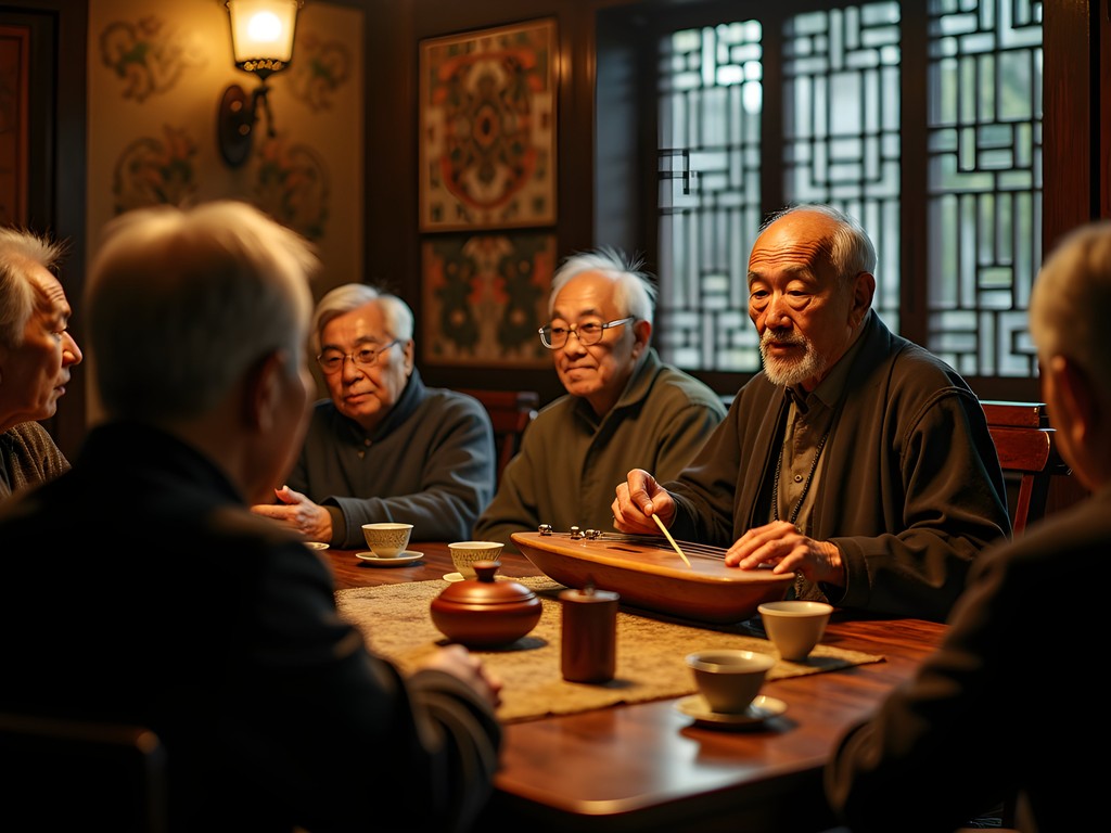 Traditional pingtan storytelling performance at historic Laoximen Tea House with elderly Shanghai audience enjoying cultural entertainment
