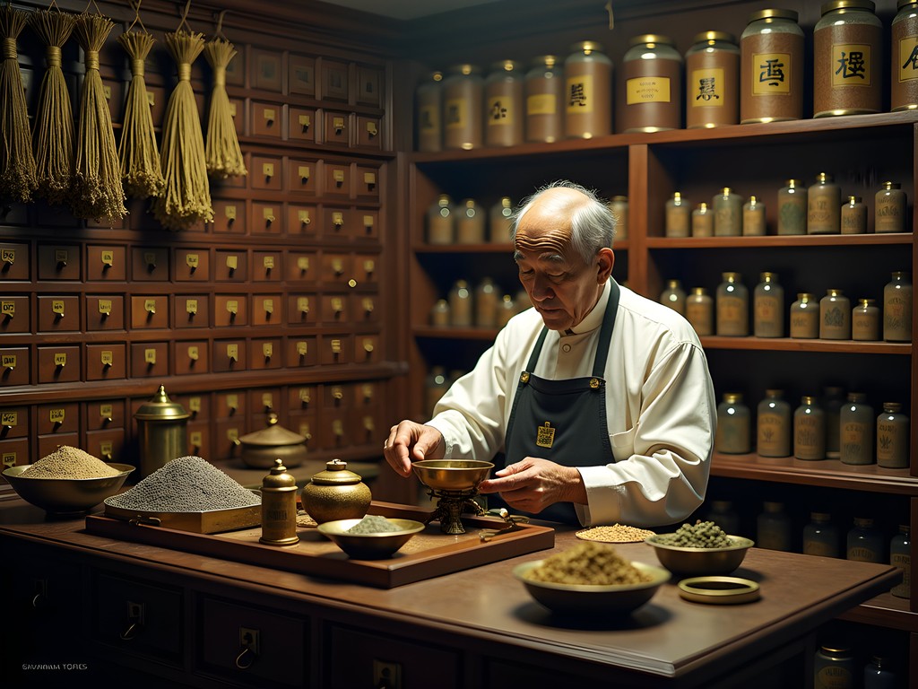 Interior of historic Yu Yin Tang Traditional Chinese Medicine pharmacy in Shanghai