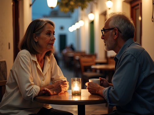 Claire Torres enjoying evening tea with local residents at a small cafe in Sousse medina