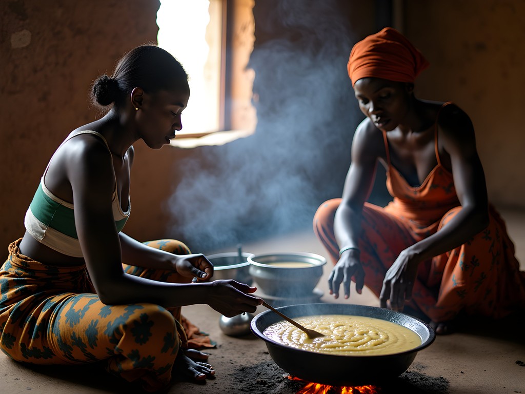 Learning traditional cooking methods in a South Luangwa village