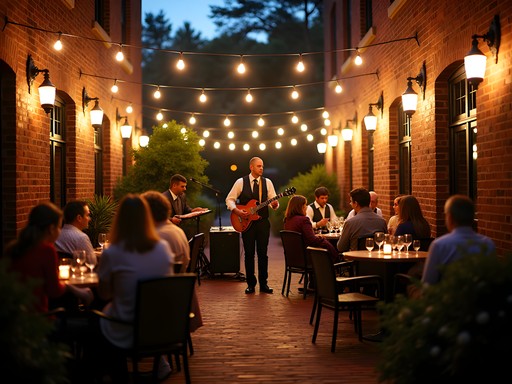 Evening jazz performance in candlelit courtyard in downtown Summerville