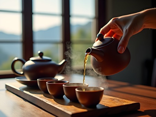 Traditional tea ceremony with Sun Moon Lake black tea overlooking the water