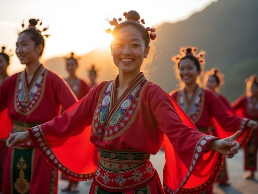 Traditional dance performance at the Thao Cultural Center with Sun Moon Lake backdrop