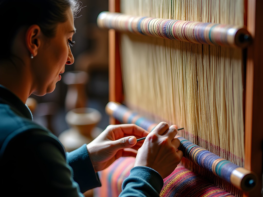 Rachel Hayes learning traditional tapestry weaving techniques from Basotho master weaver in Teyateyaneng
