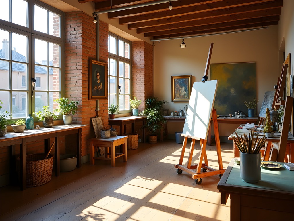 Sunlit artist's studio in Saint-Cyprien district of Toulouse