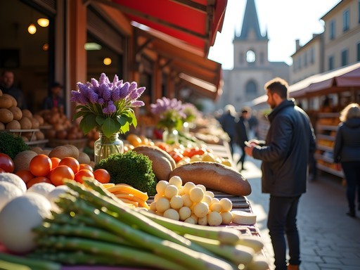 Sunday morning market at Saint-Aubin church in Toulouse during spring