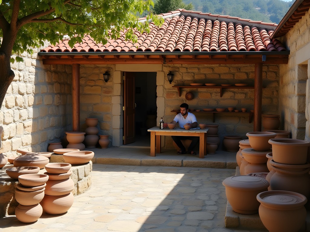 Traditional houses in Tevfikiye village near Troy archaeological site with cultural displays