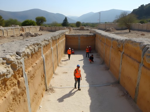 Conservation efforts showing erosion control measures at Troy archaeological site