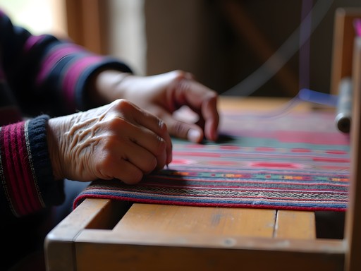 Traditional Hmong textile weaving demonstration in rural Vang Vieng