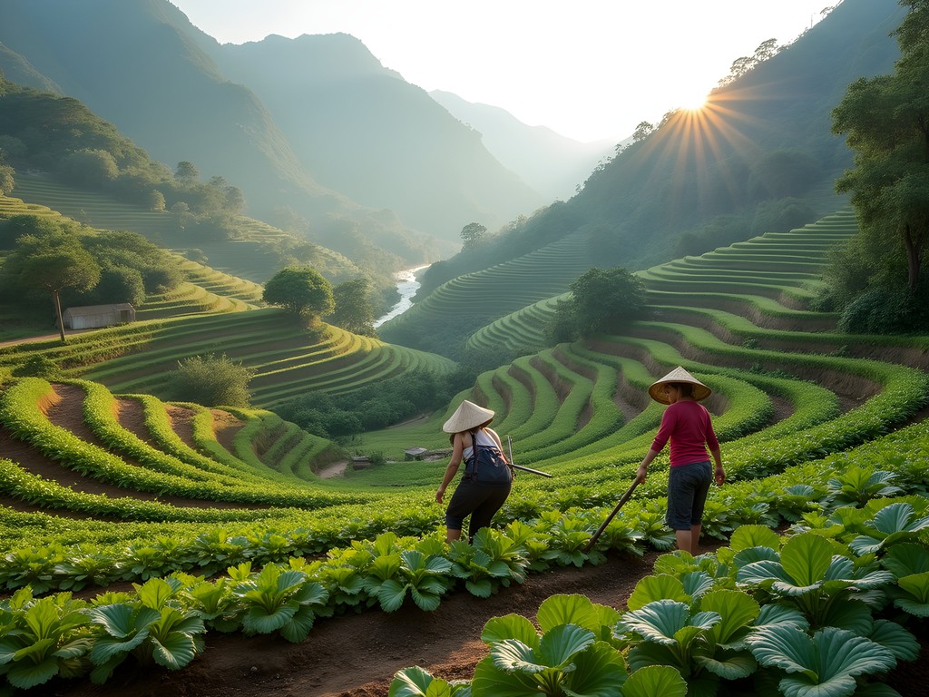 Sustainable harvesting techniques at Vang Vieng's organic mulberry farm