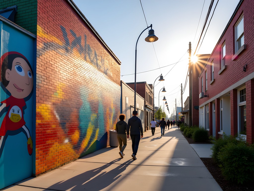 Colorful street murals and art installations in the ViBe Creative District of Virginia Beach