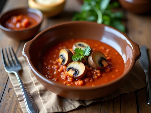 Vegan mushroom paprikash served in Renaissance Restaurant at Visegrad Royal Palace