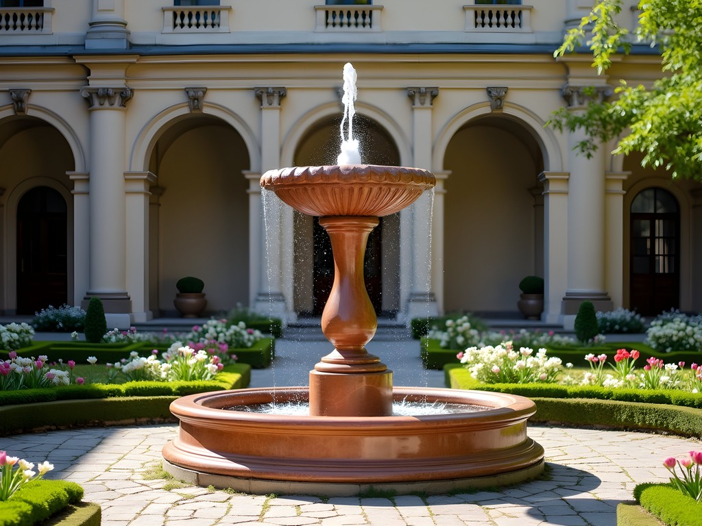Red marble Hercules Fountain in Visegrad Royal Palace courtyard