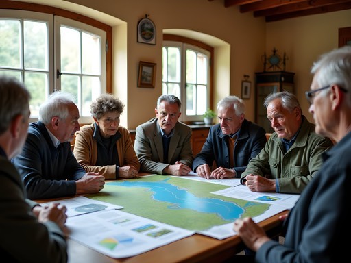 Local community meeting discussing environmental conservation of the Danube in Wachau Valley