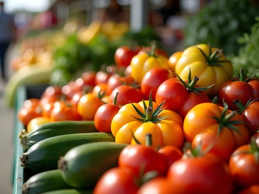 Fresh local produce display at Downtown Waterloo Farmers Market