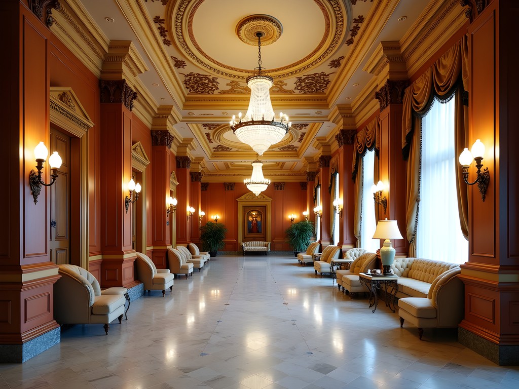 Ornate historic lobby of Hotel du Pont in Wilmington with gilded details and classic architecture