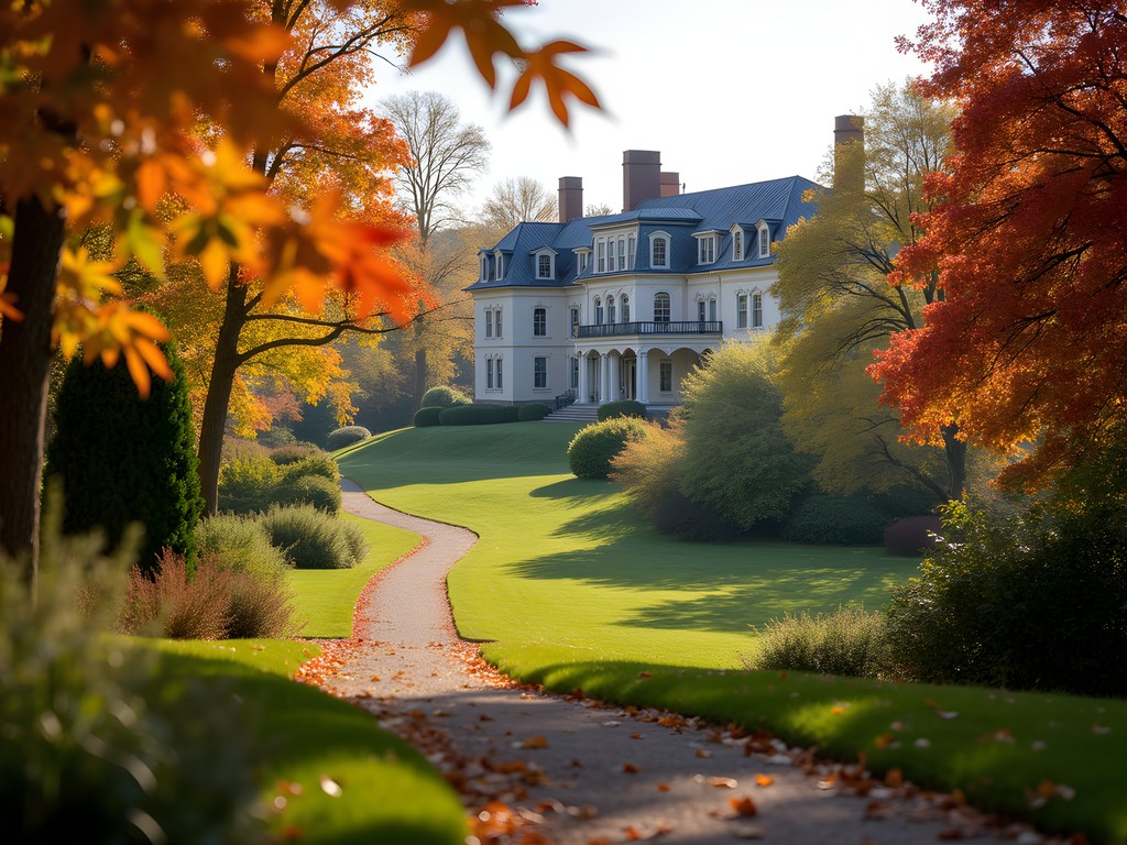 Winterthur Museum garden path lined with colorful fall foliage