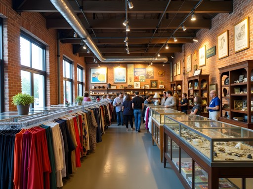 Interior of Design Archives Emporium showing vintage displays and shoppers browsing