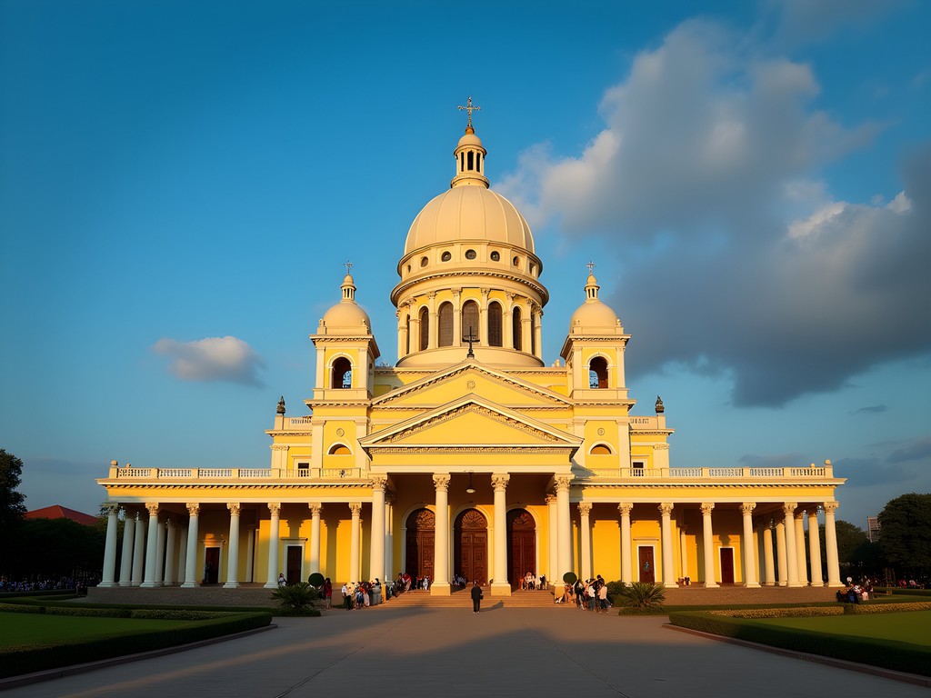 Basilica of Our Lady of Peace in Yamoussoukro at morning light with few tourists