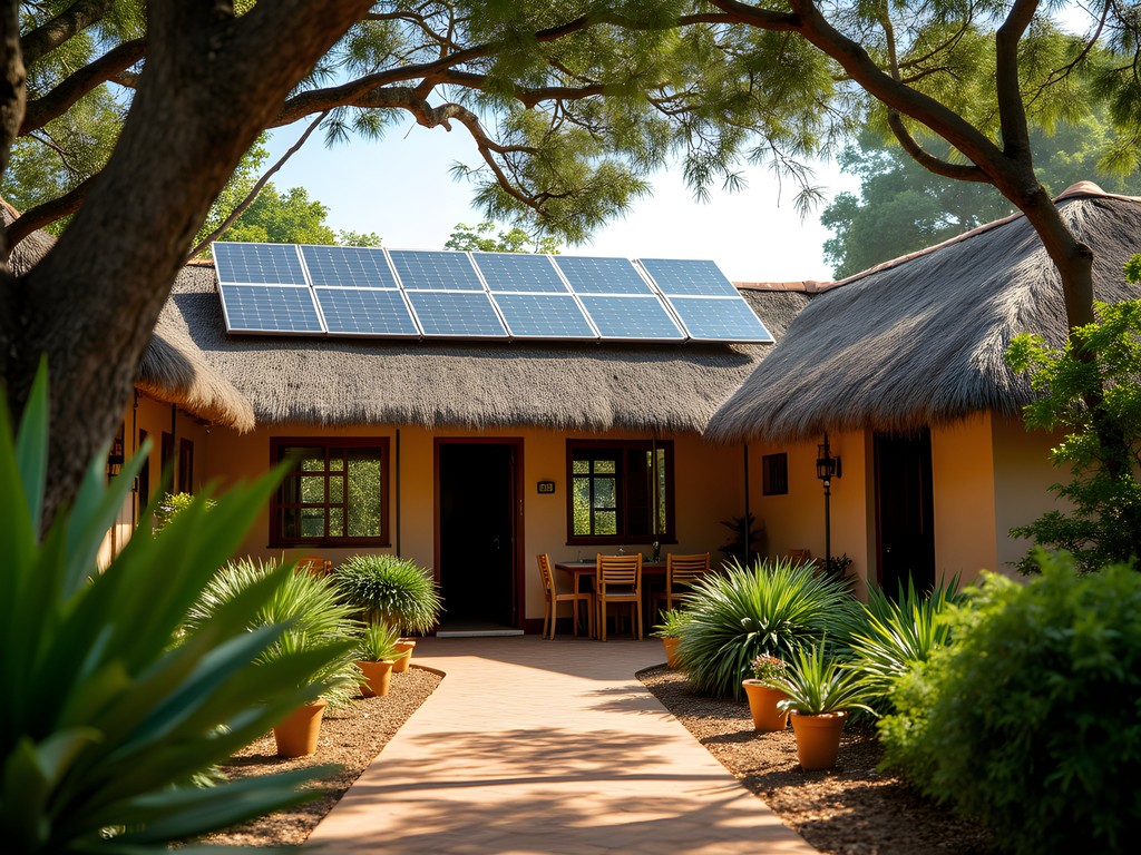 Eco-friendly guesthouse in Yamoussoukro with solar panels and garden-to-table dining area